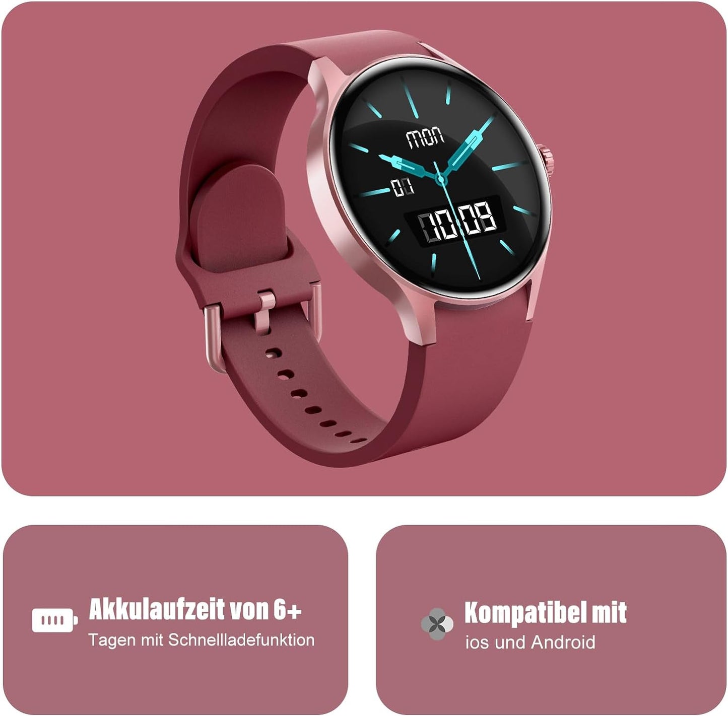 BingoFit Smartwatch Damen Herren mit Telefonfunktion,1,43'' AMOLED Touchscreen Fitnessuhr, Fitness Tracker mit Pulsuhr Schlafüberwachung Blutdruck SpO2, 50+Sportmodi Schrittzähler Uhr für Damen Herren