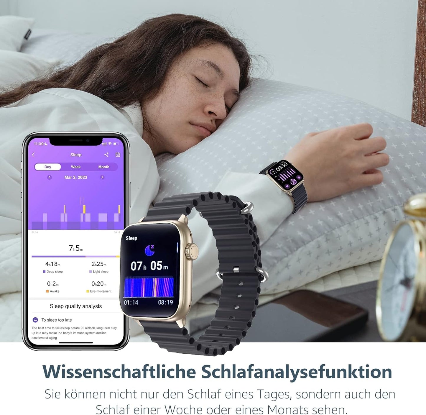 BingoFit Smartwatch Damen Herren, Smart Watch mit Telefonfunktion, 1.83" HD Touchscreen Fitness Tracker, Fitnessuhr mit Herzfrequenz/Schlafmonitor/SpO2, 113 Sportmodi Schrittzähler Uhr für Android iOS