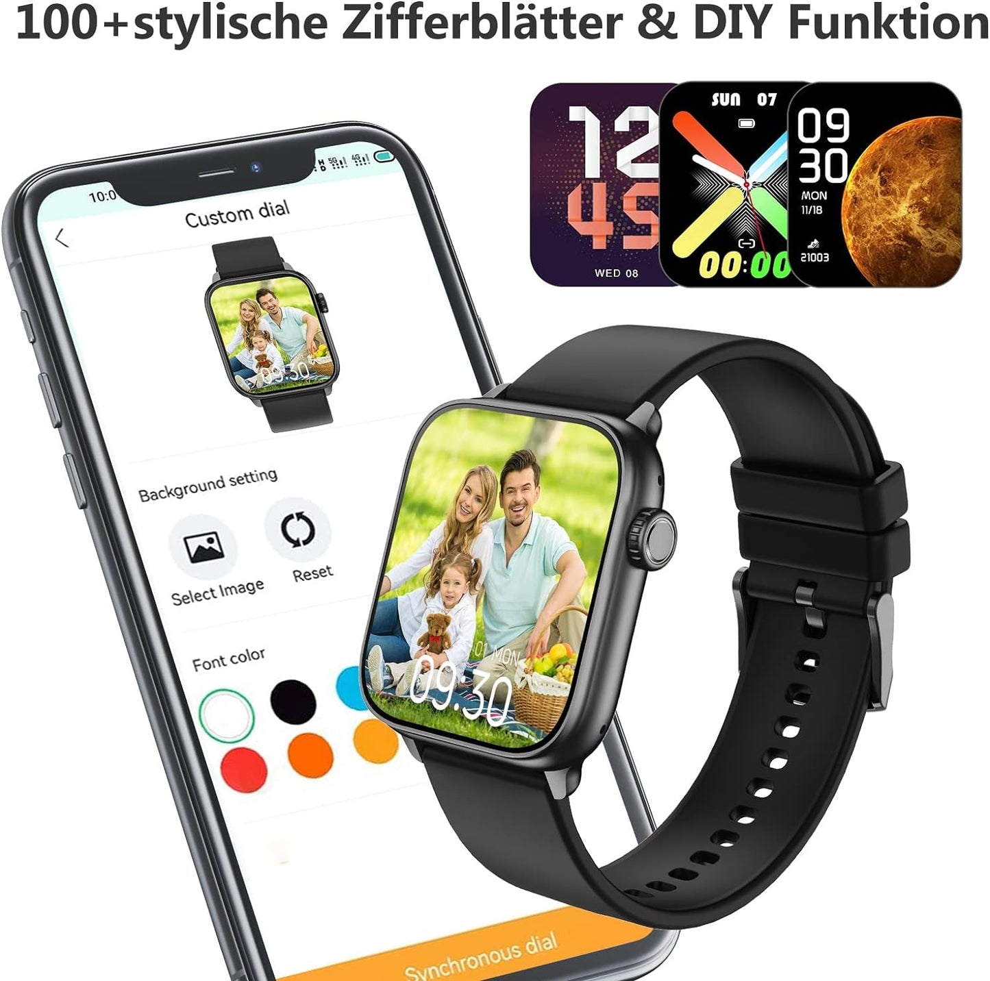 BingoFit Smartwatch Damen Herren, Smart Watch mit Telefonfunktion, 1.83" HD Touchscreen Fitness Tracker, Fitnessuhr mit Herzfrequenz/Schlafmonitor/SpO2, 113 Sportmodi Schrittzähler Uhr für Android iOS