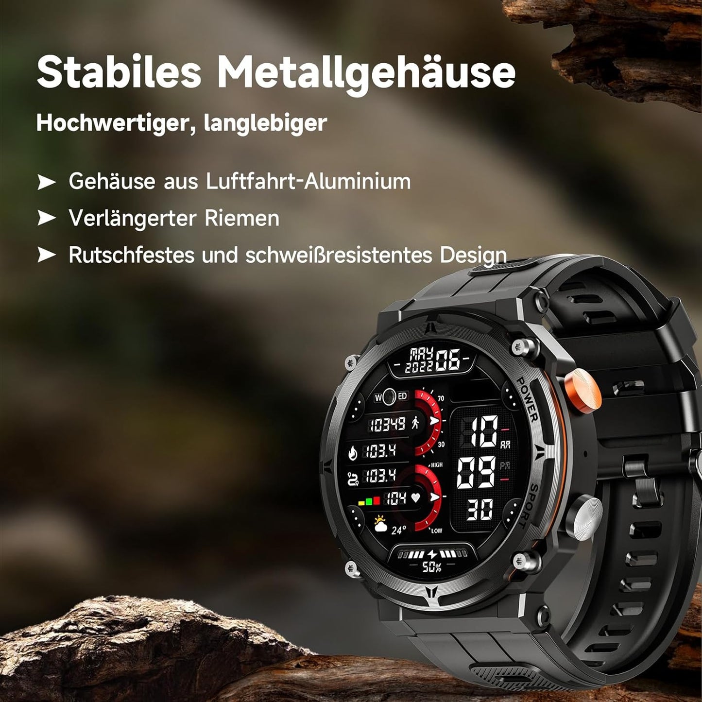 BingoFit Smartwatch Herren mit Telefonfunktion, 1,39 Zoll HD Touchscreen Fitness Tracker, Fitnessuhr mit Schrittzähler Uhr Pulsuhr Schlafüberwachung Blutdruck SpO2, 100+Sportmodi Smartwatch für Herren