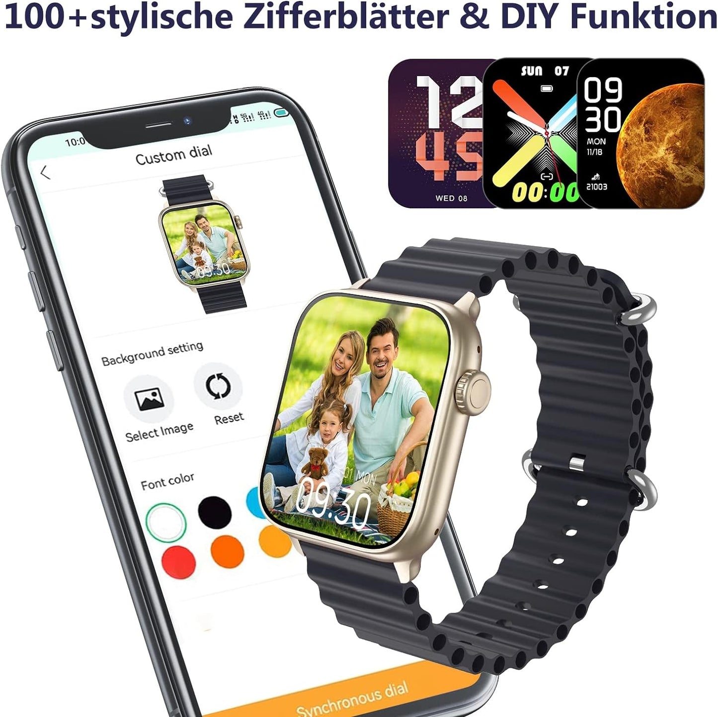 BingoFit Smartwatch Damen Herren, Smart Watch mit Telefonfunktion, 1.83" HD Touchscreen Fitness Tracker, Fitnessuhr mit Herzfrequenz/Schlafmonitor/SpO2, 113 Sportmodi Schrittzähler Uhr für Android iOS