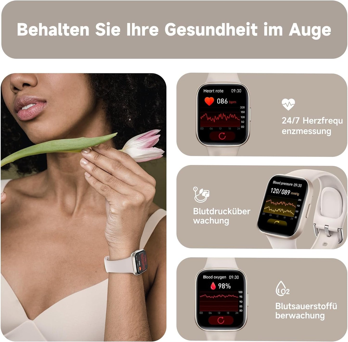 BingoFit Fitness Tracker, Smartwatch mit Telefonfunktion, Fitness Armband Uhr mit Pulsuhr Schrittzähler Uhr Schlafüberwachung Blutsauerstoff,1,83'' Touchscreen 20 Sportmodi Smartwatch für Damen Herren