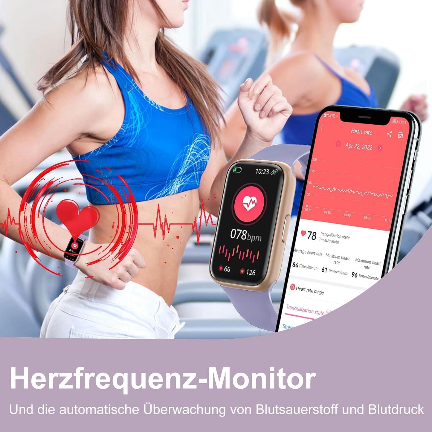 BingoFit Fitness Tracker, Fitness Armband Uhr mit Schrittzähler Uhr Pulsuhr Schlafüberwachung Blutdruck Blutsauerstoff SpO2, 1,47" HD-Farbdisplay 25 Sportmodi Smartwatch für Damen Herren