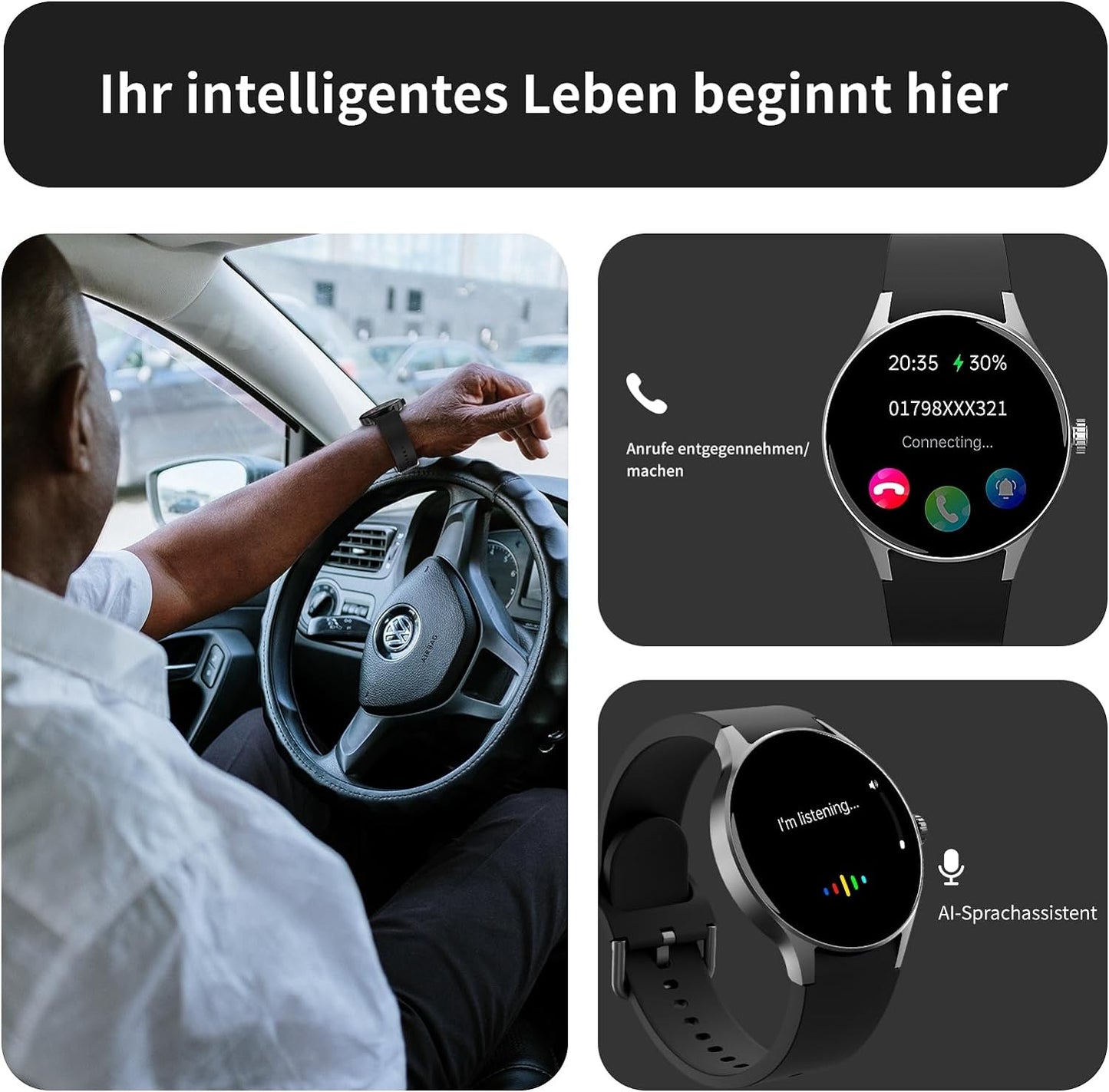 BingoFit Smartwatch Damen Herren mit Telefonfunktion,1,43'' AMOLED Touchscreen Fitnessuhr, Fitness Tracker mit Pulsuhr Schlafüberwachung Blutdruck SpO2, 50+Sportmodi Schrittzähler Uhr für Damen Herren