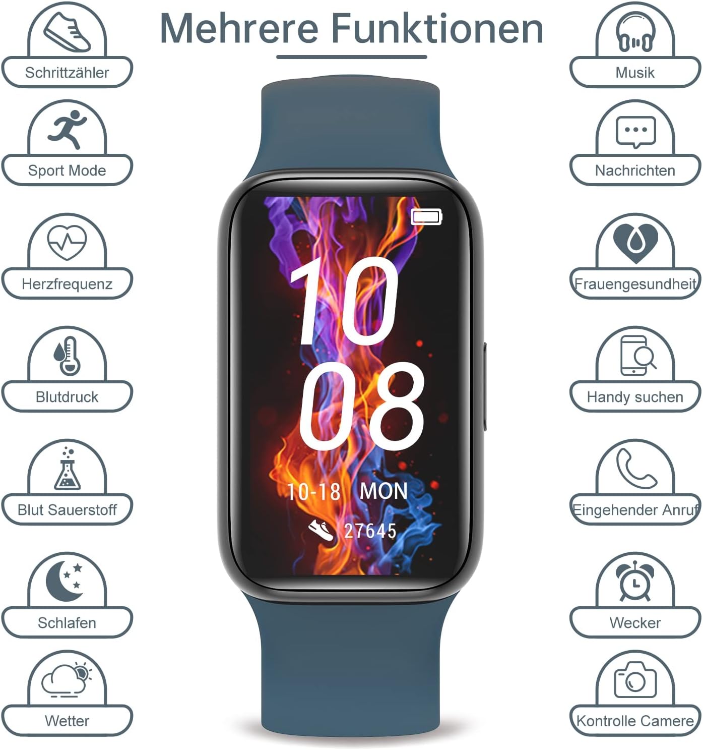 BingoFit Fitness Tracker, Fitness Armband Uhr mit Schrittzähler Uhr Pulsuhr Schlafüberwachung Blutdruck Blutsauerstoff SpO2, 1,47" HD-Farbdisplay 25 Sportmodi Smartwatch für Damen Herren