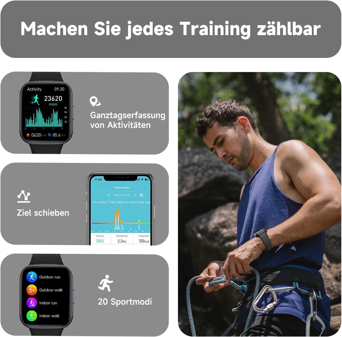 BingoFit Fitness Tracker, Smartwatch mit Telefonfunktion, Fitness Armband Uhr mit Pulsuhr Schrittzähler Uhr Schlafüberwachung Blutsauerstoff,1,83'' Touchscreen 20 Sportmodi Smartwatch für Damen Herren