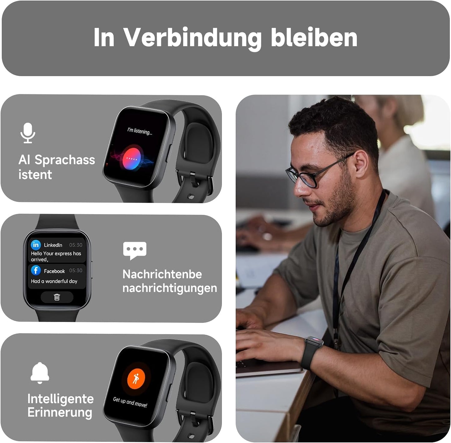 BingoFit Fitness Tracker, Smartwatch mit Telefonfunktion, Fitness Armband Uhr mit Pulsuhr Schrittzähler Uhr Schlafüberwachung Blutsauerstoff,1,83'' Touchscreen 20 Sportmodi Smartwatch für Damen Herren