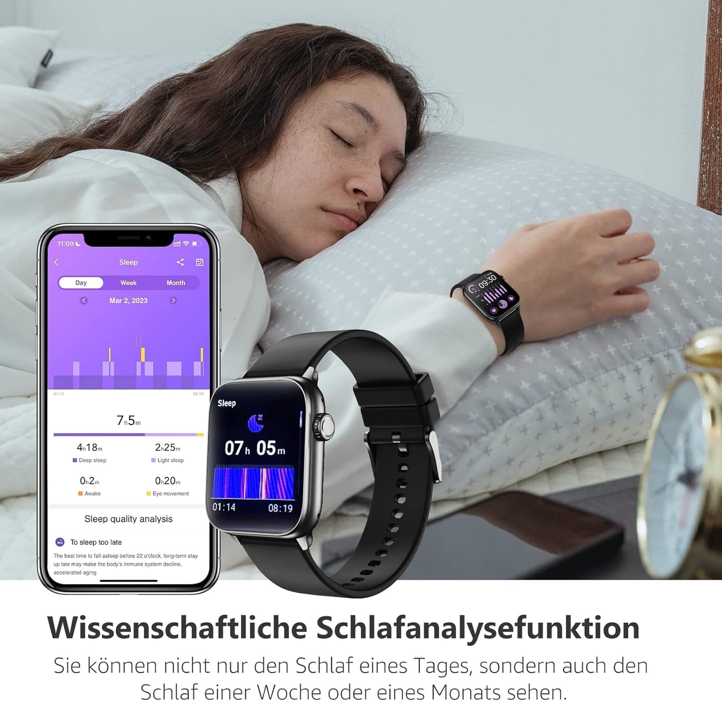 BingoFit Smartwatch Damen Herren, Smart Watch mit Telefonfunktion, 1.83" HD Touchscreen Fitness Tracker, Fitnessuhr mit Herzfrequenz/Schlafmonitor/SpO2, 113 Sportmodi Schrittzähler Uhr für Android iOS