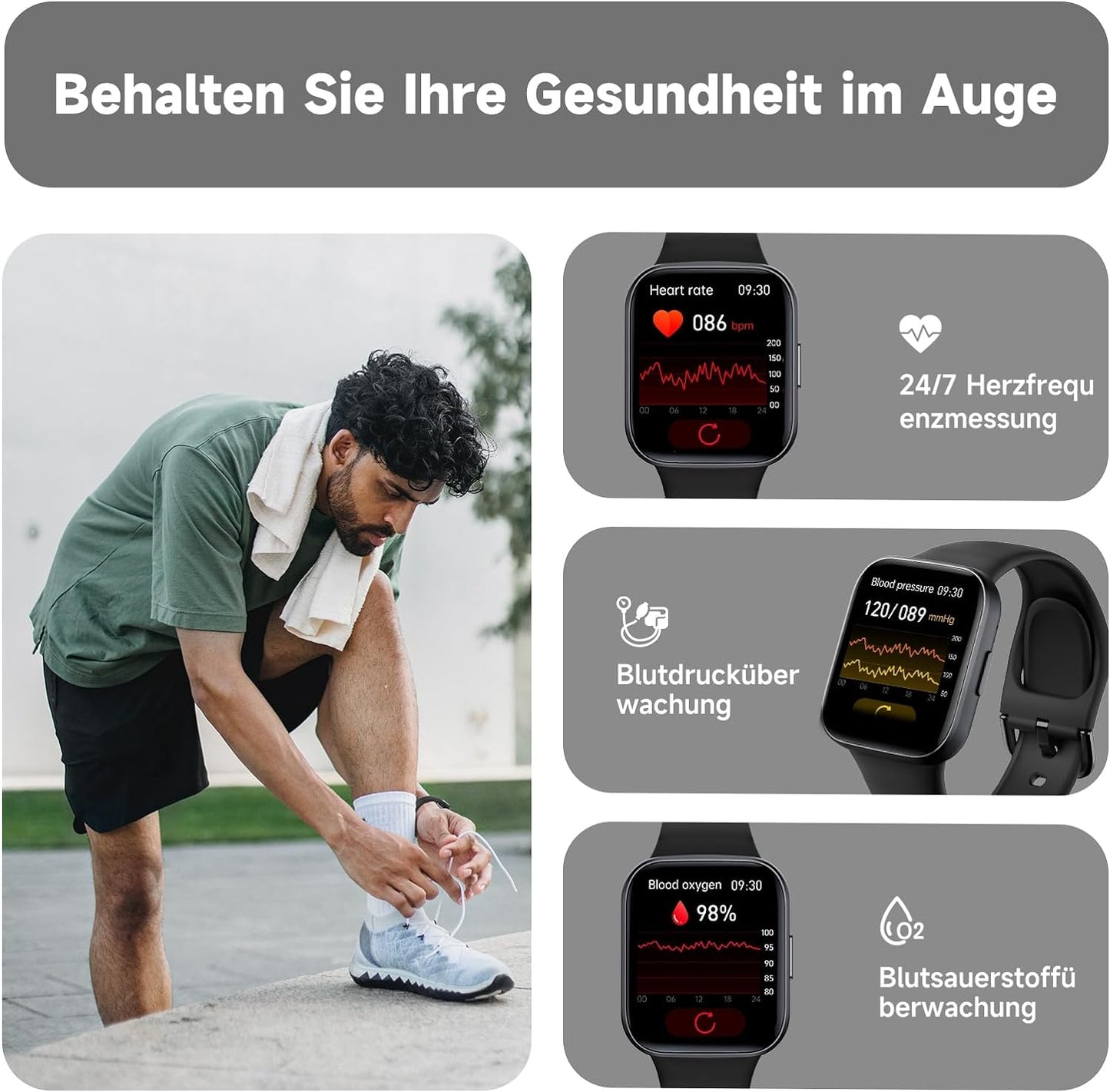 BingoFit Fitness Tracker, Smartwatch mit Telefonfunktion, Fitness Armband Uhr mit Pulsuhr Schrittzähler Uhr Schlafüberwachung Blutsauerstoff,1,83'' Touchscreen 20 Sportmodi Smartwatch für Damen Herren