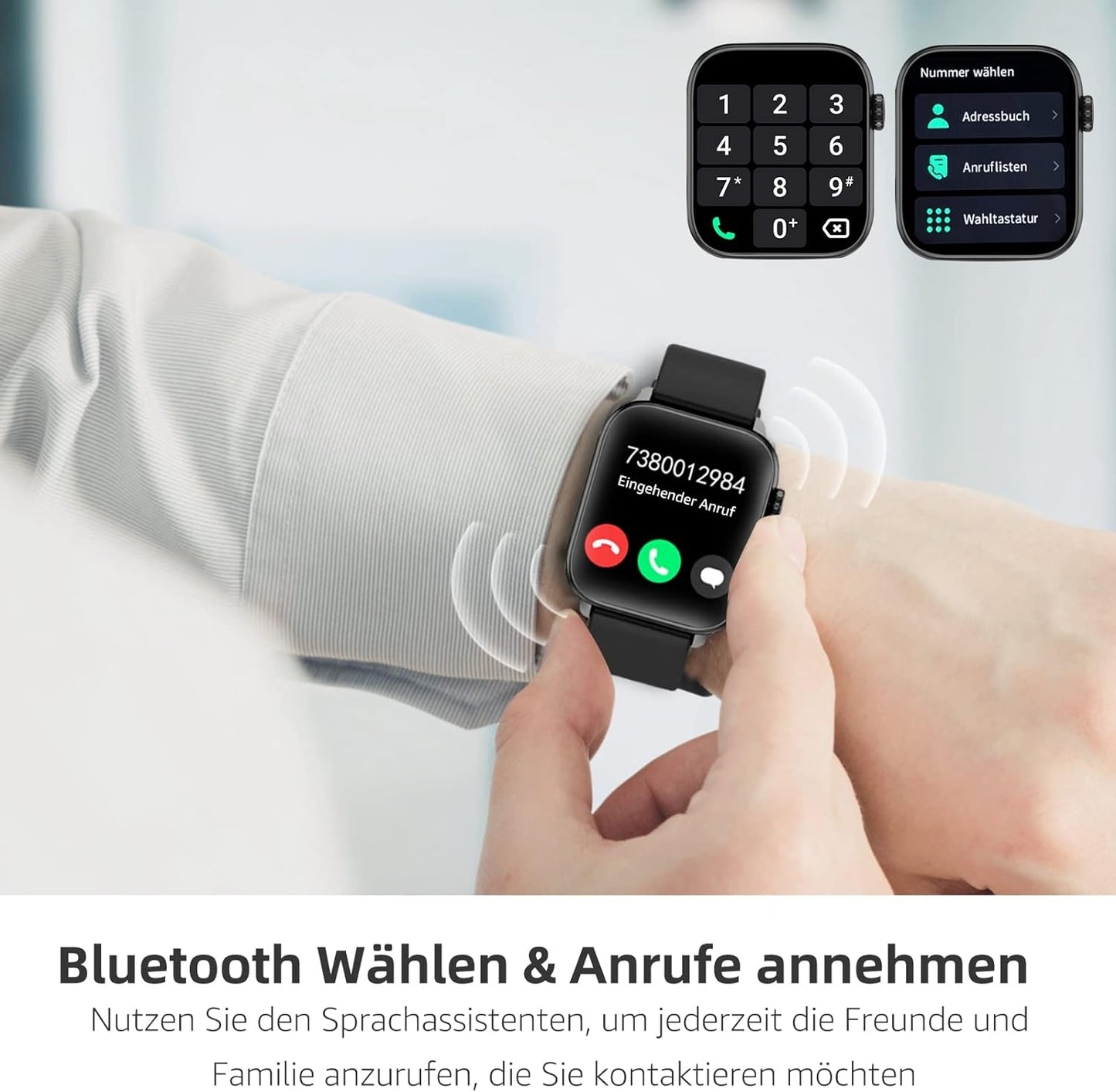 BingoFit Smartwatch Damen Herren, Smart Watch mit Telefonfunktion, 1.83" HD Touchscreen Fitness Tracker, Fitnessuhr mit Herzfrequenz/Schlafmonitor/SpO2, 113 Sportmodi Schrittzähler Uhr für Android iOS