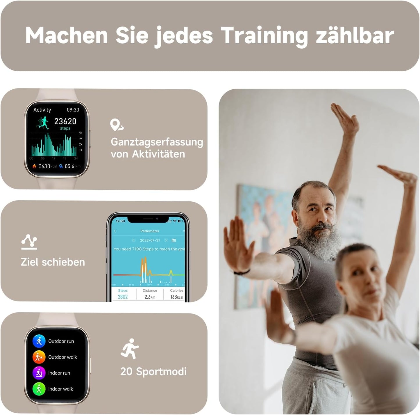 BingoFit Fitness Tracker, Smartwatch mit Telefonfunktion, Fitness Armband Uhr mit Pulsuhr Schrittzähler Uhr Schlafüberwachung Blutsauerstoff,1,83'' Touchscreen 20 Sportmodi Smartwatch für Damen Herren