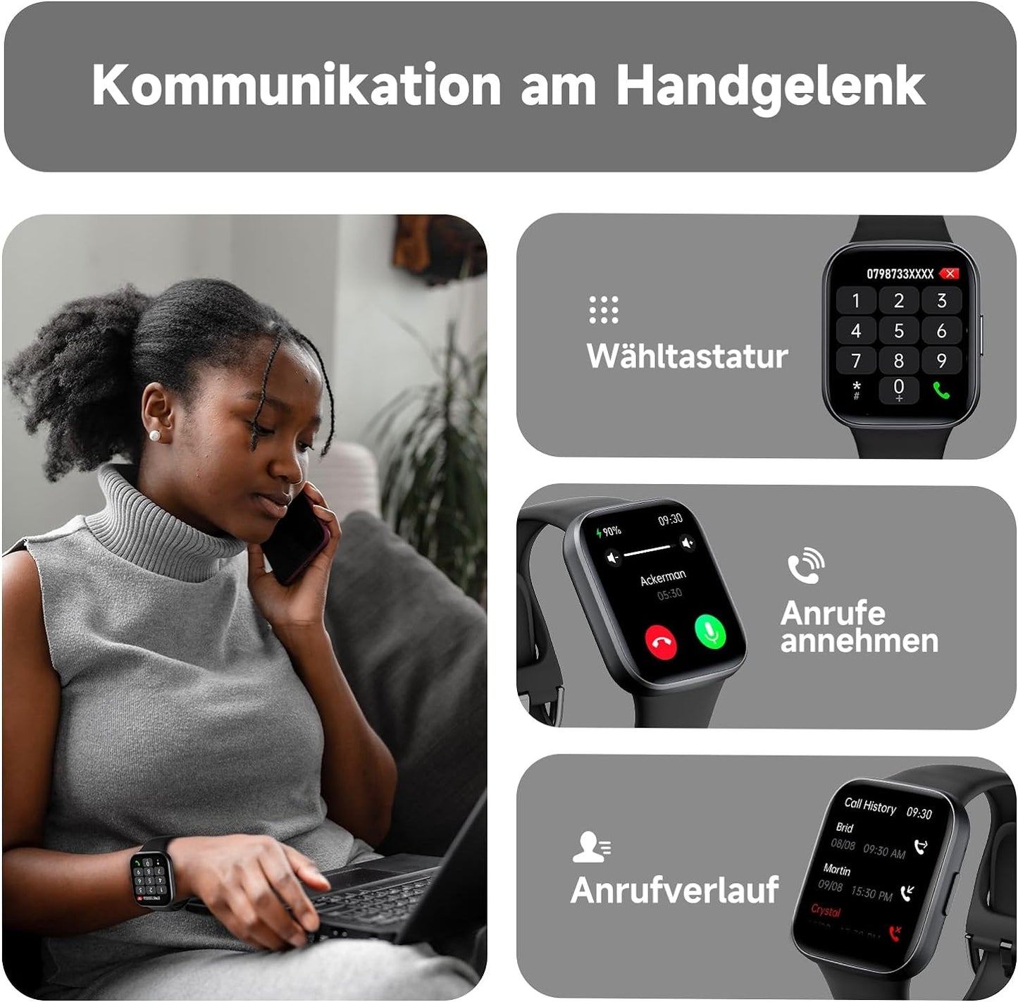 BingoFit Fitness Tracker, Smartwatch mit Telefonfunktion, Fitness Armband Uhr mit Pulsuhr Schrittzähler Uhr Schlafüberwachung Blutsauerstoff,1,83'' Touchscreen 20 Sportmodi Smartwatch für Damen Herren