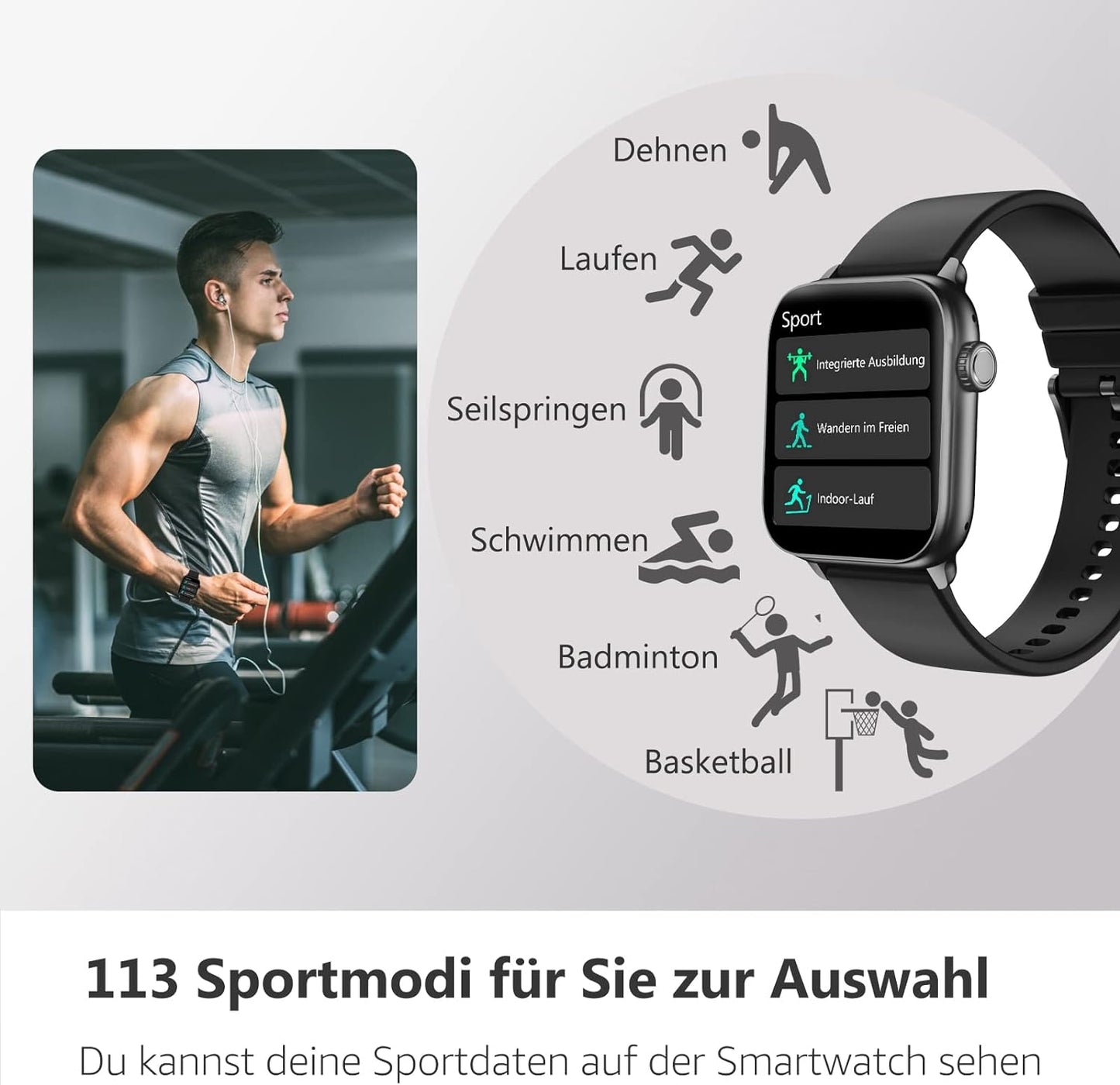 BingoFit Smartwatch Damen Herren, Smart Watch mit Telefonfunktion, 1.83" HD Touchscreen Fitness Tracker, Fitnessuhr mit Herzfrequenz/Schlafmonitor/SpO2, 113 Sportmodi Schrittzähler Uhr für Android iOS