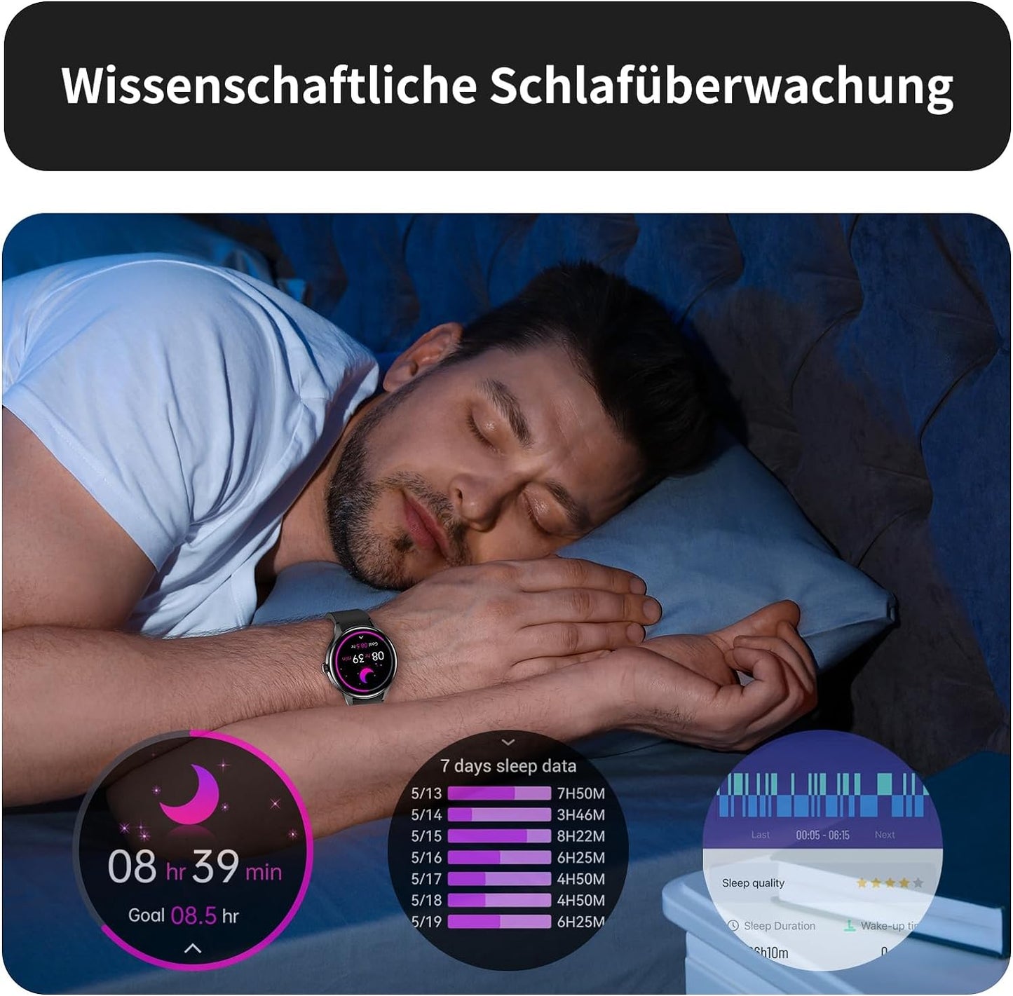 BingoFit Smartwatch Damen Herren mit Telefonfunktion,1,43'' AMOLED Touchscreen Fitnessuhr, Fitness Tracker mit Pulsuhr Schlafüberwachung Blutdruck SpO2, 50+Sportmodi Schrittzähler Uhr für Damen Herren