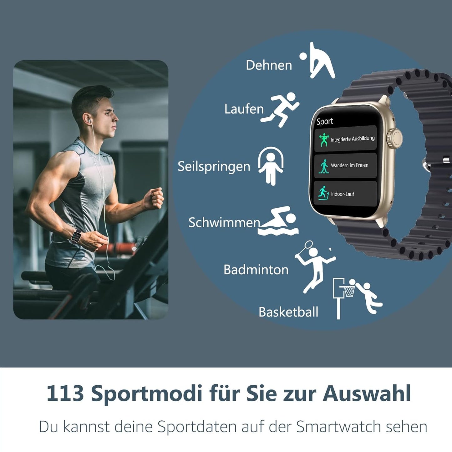 BingoFit Smartwatch Damen Herren, Smart Watch mit Telefonfunktion, 1.83" HD Touchscreen Fitness Tracker, Fitnessuhr mit Herzfrequenz/Schlafmonitor/SpO2, 113 Sportmodi Schrittzähler Uhr für Android iOS