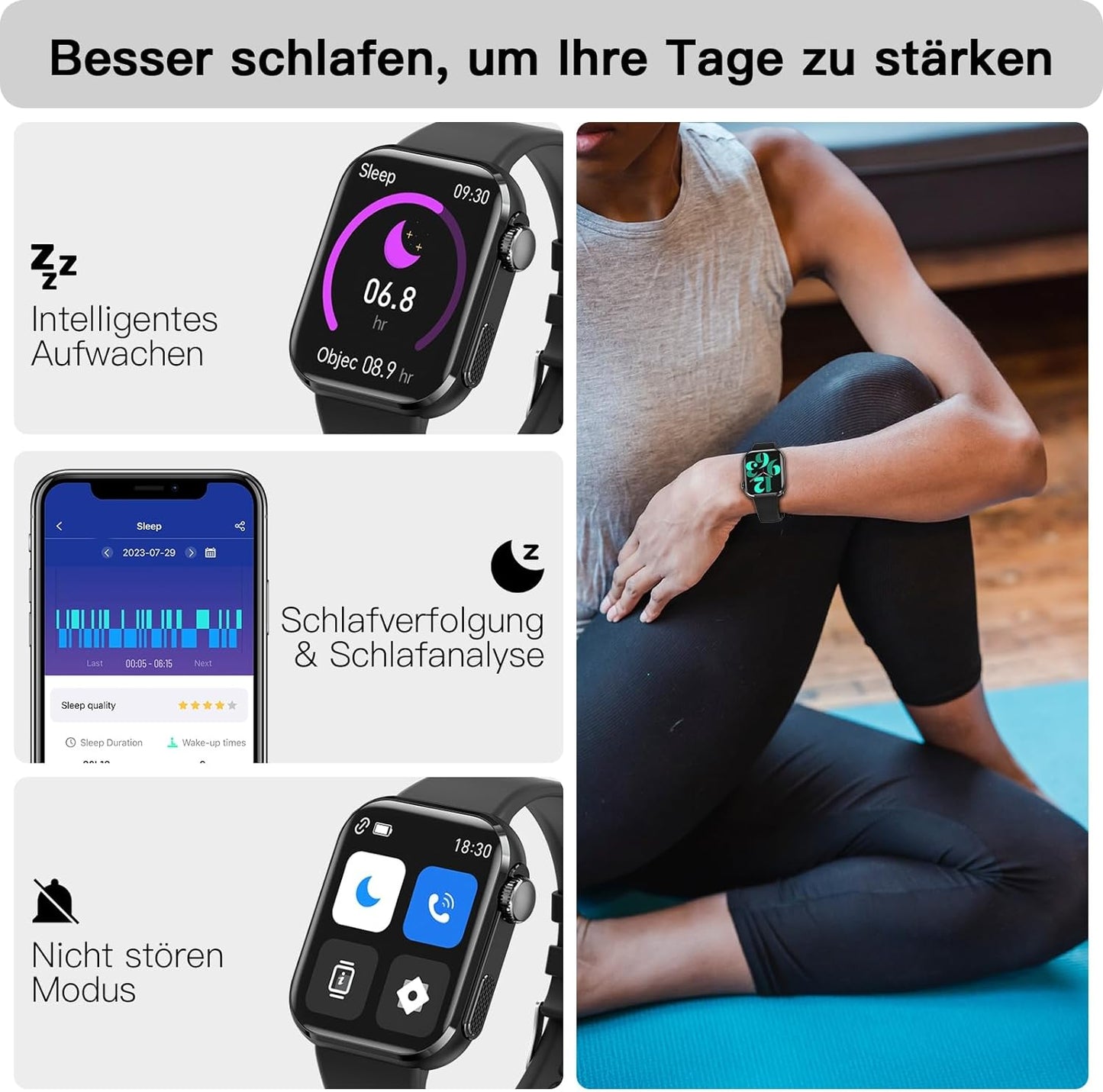 BingoFit Fitness Tracker, Smartwatch Fitnessuhr mit Telefonfunktion Pulsuhr Schlafüberwachung Blutdruck Blutsauerstoff,1,95'' HD-Farbdisplay Schrittzähler Uhr, 20+Sportmodi Smartwatch für Damen Herren