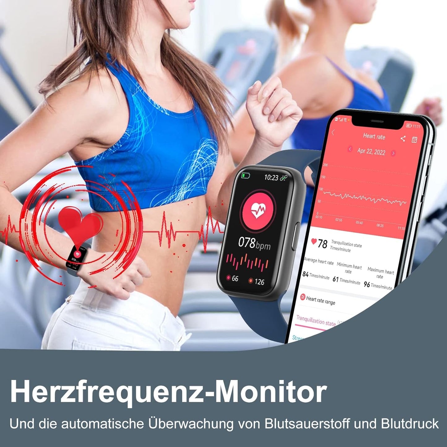 BingoFit Fitness Tracker, Fitness Armband Uhr mit Schrittzähler Uhr Pulsuhr Schlafüberwachung Blutdruck Blutsauerstoff SpO2, 1,47" HD-Farbdisplay 25 Sportmodi Smartwatch für Damen Herren