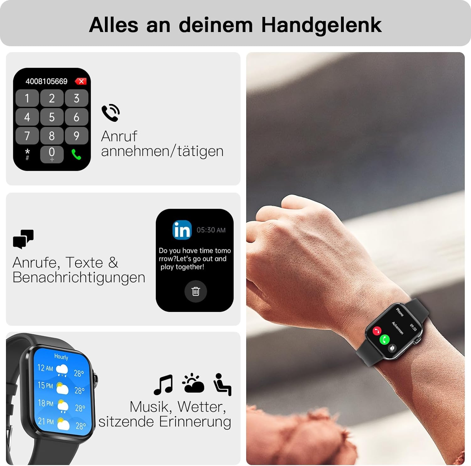 BingoFit Fitness Tracker Smartwatch Fitnessuhr mit Telefonfunktion Pu