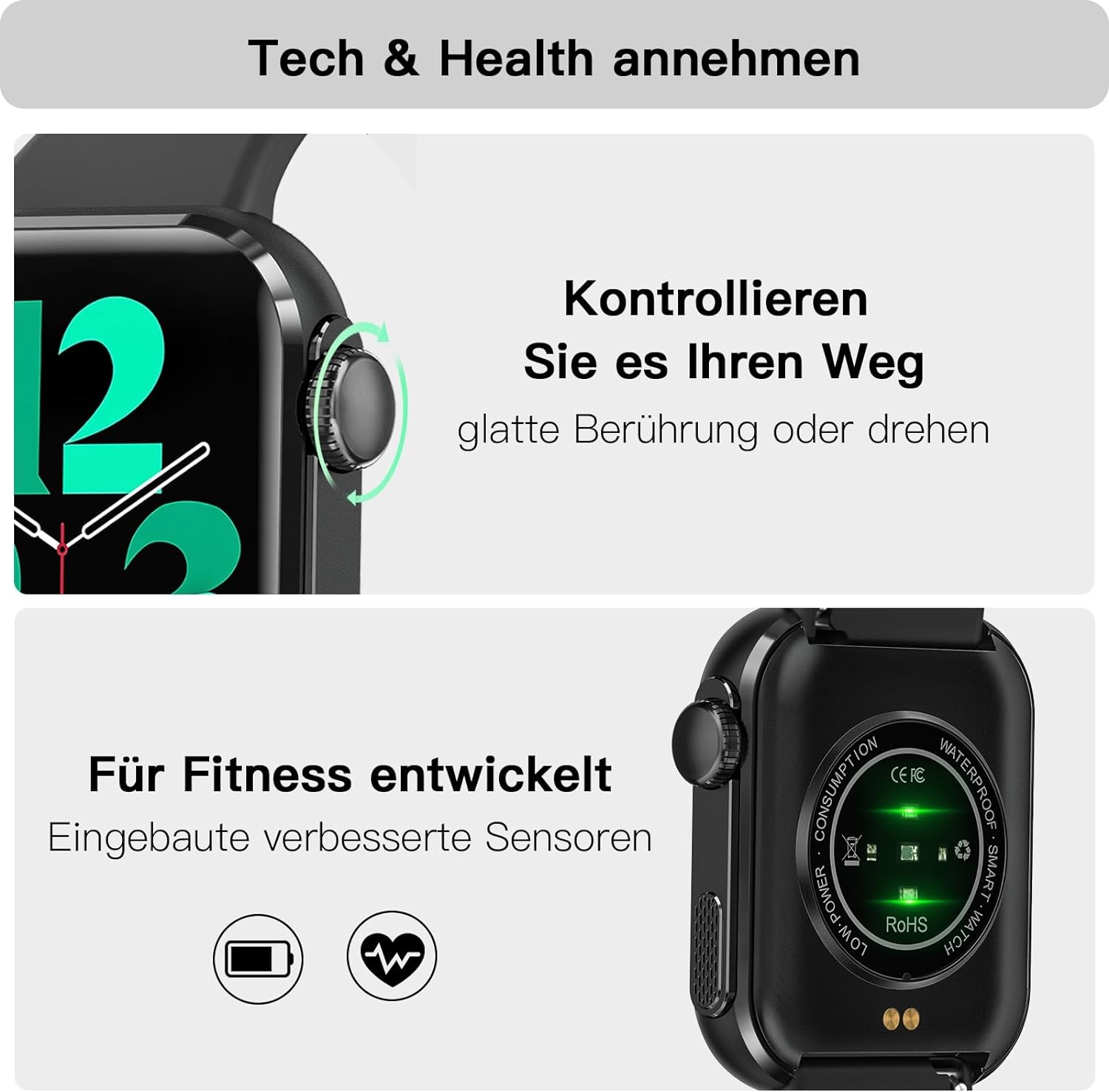 BingoFit Fitness Tracker Smartwatch Fitnessuhr mit Telefonfunktion Pu