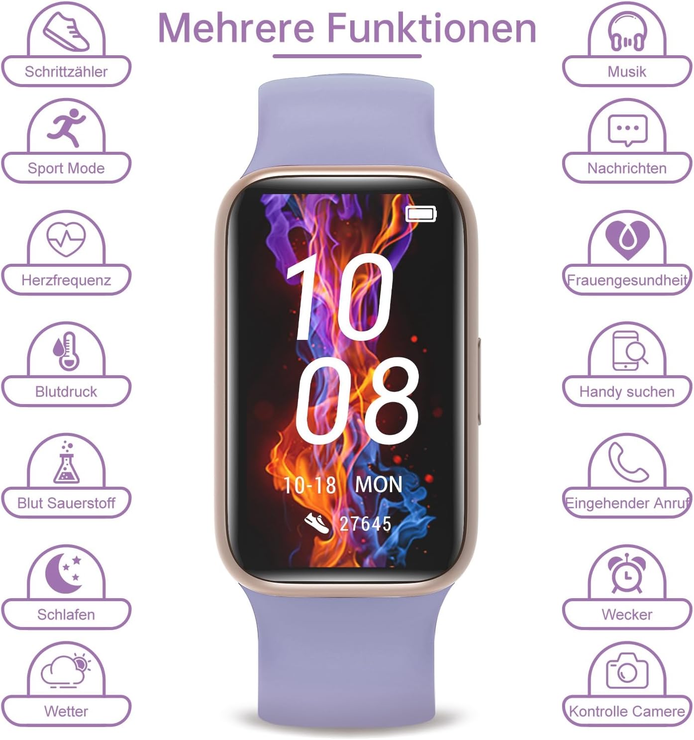 BingoFit Fitness Tracker, Fitness Armband Uhr mit Schrittzähler Uhr Pulsuhr Schlafüberwachung Blutdruck Blutsauerstoff SpO2, 1,47" HD-Farbdisplay 25 Sportmodi Smartwatch für Damen Herren